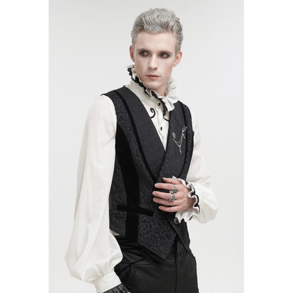 Devil Fashion - Gothic dark pattern black vest (with brooch) Mouwloos jacket - Zwart